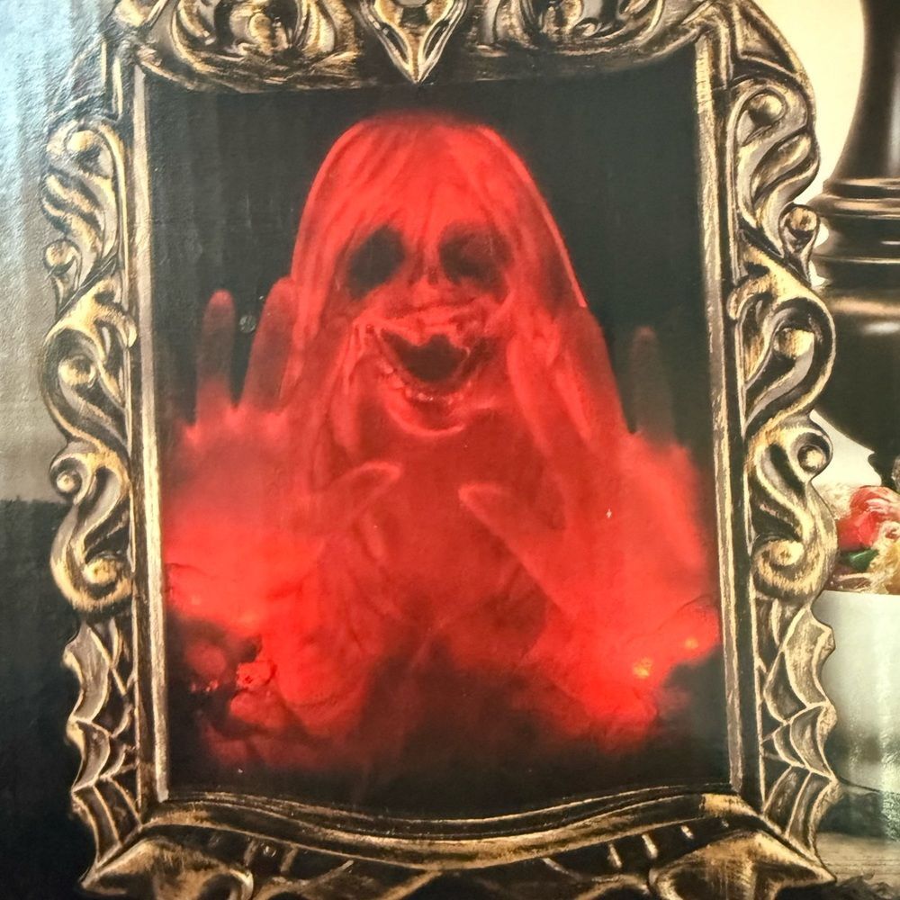 NEW Spooky Red Ghostly Illuminated Haunted Mirror 14x11